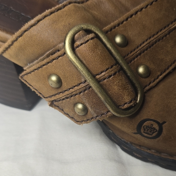 Born Tan Leather Heeled Mules with Buckle Size 7 - Picture 3 of 9